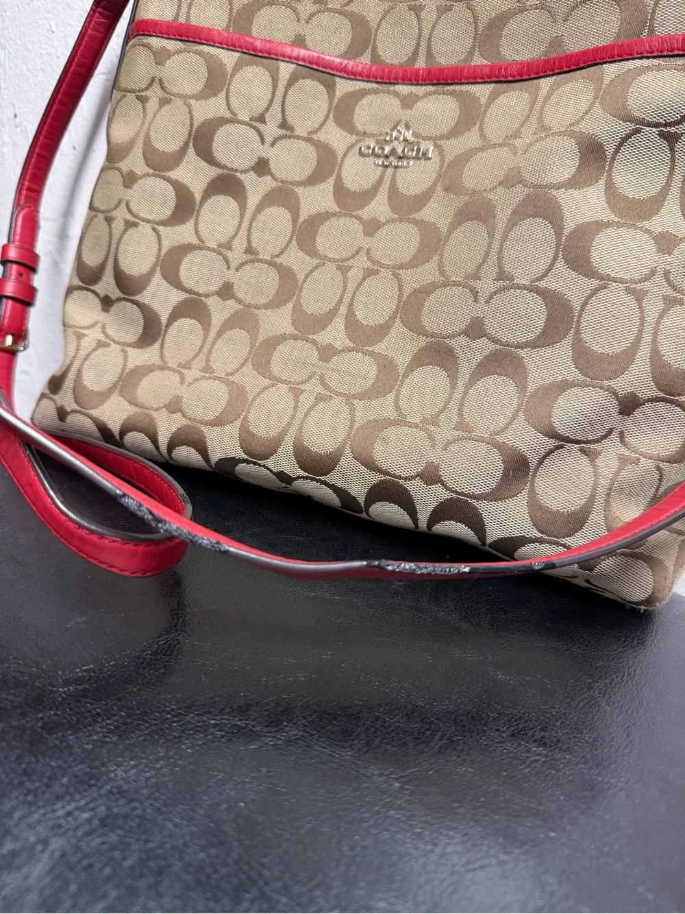 Coach Signature Canvas File Crossbody Bag in Khaki/Classic Red, model F36378